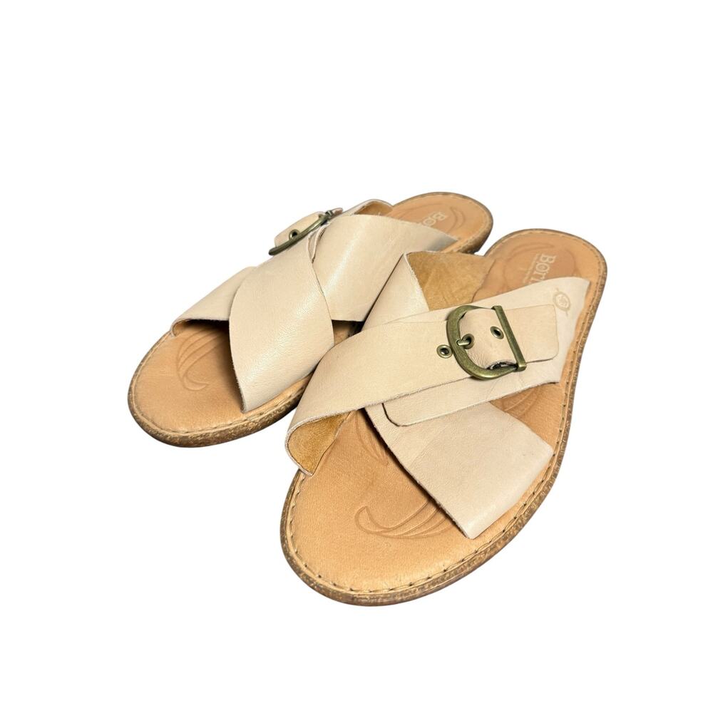 Born Beige Crisscross Buckle Slide Sandals